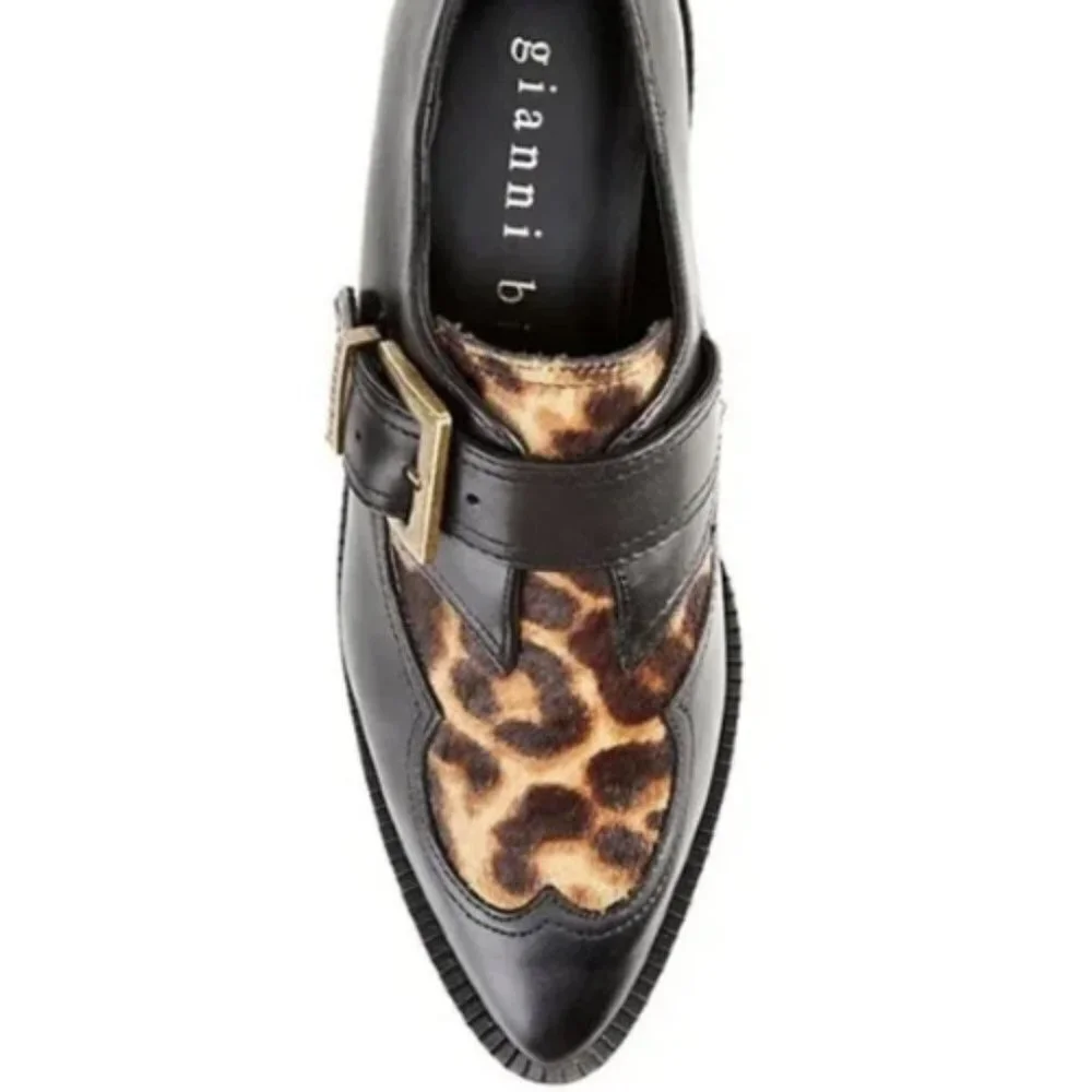 NEW Gianni Bini Slaede Leopard Print Calf Hair Platform Creepers